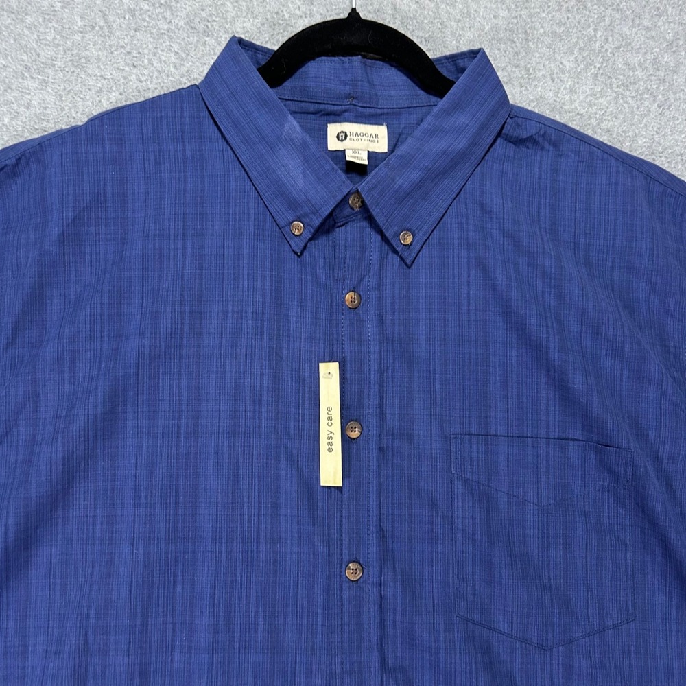 Haggar Button Down Shirt Mens XXL Blue Easy Care Casual Professional